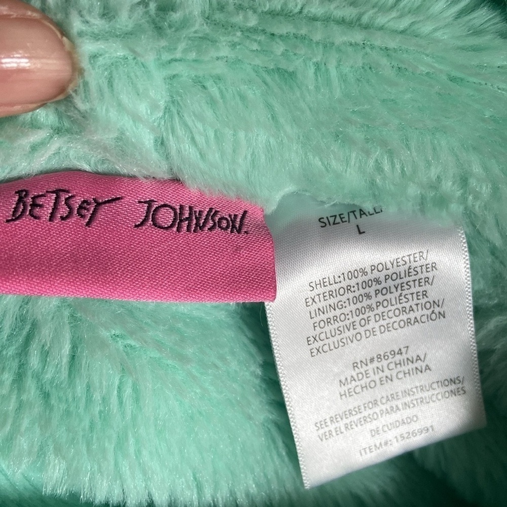 Betsey Johnson Dream Mint Green Pullover Plush Rainbow Hoodie Size Large - Picture 6 of 6